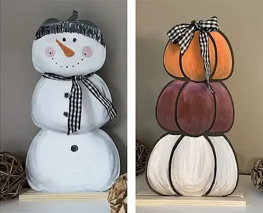 2 Sided Wooden Standing Pumpkin & Snowman Paint Art Sip Class